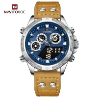 NAVIFORCE 9224 Original Brand Men's Watches LCD Digital Display Waterproof Wristwatch for Man Luminous Male Sport Quartz Clock - Silver Blue LightBrown